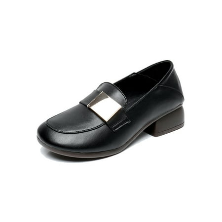 

Sanviglor Ladies Casual Shoes Slip On Loafers Chunky Heel Pumps Walking Breathable Fashion Dress Shoe Round Toe Comfort Black 8.5