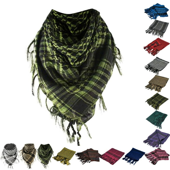 Arab Plaid Fringe Scarf Lightweight Cotton Head Neck Wrap with Tassel Unisex
