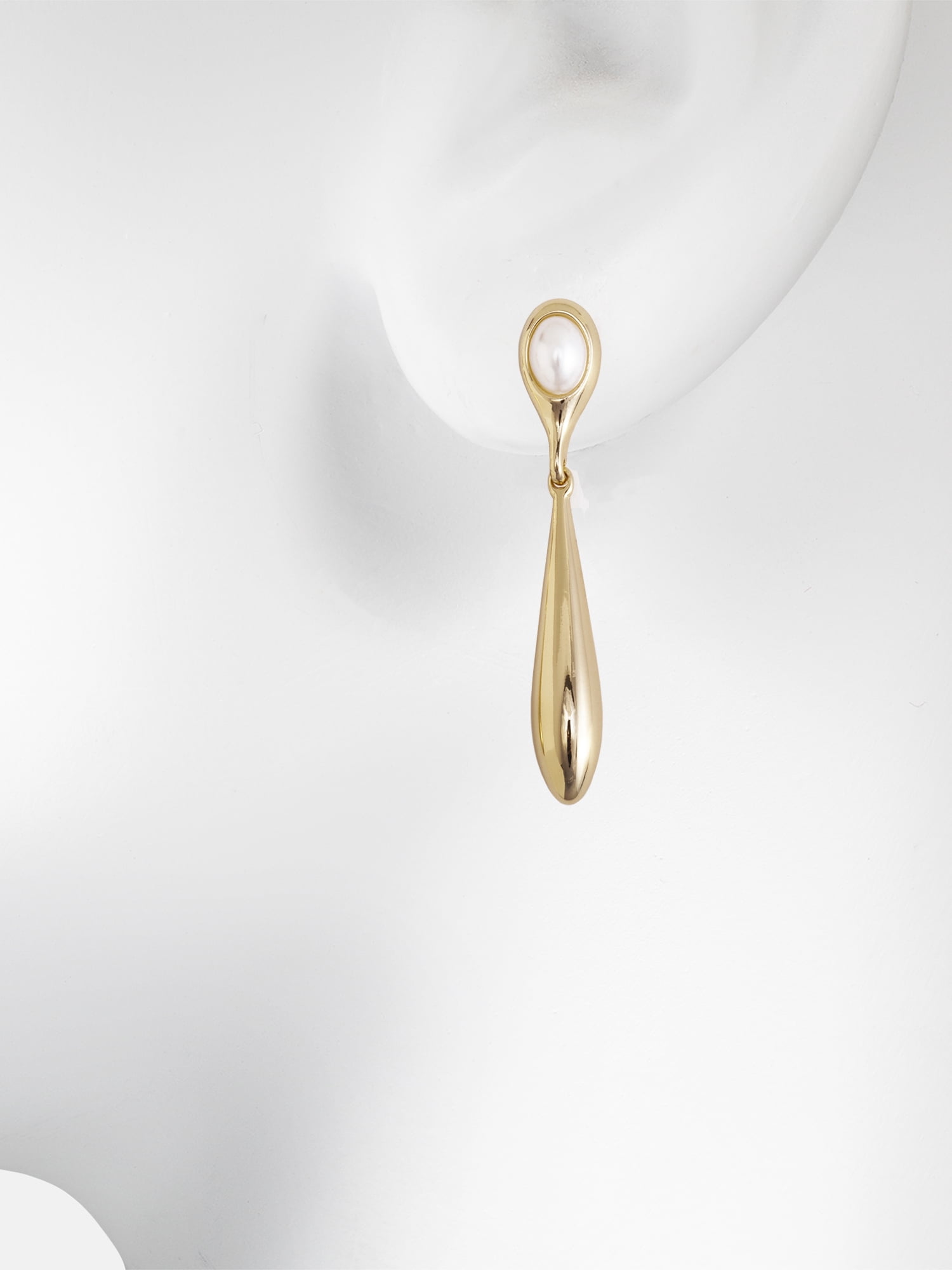 Scenario Women's Gold‑Tone Drop Earrings with Faux Pearl