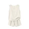 thumbnail image 5 of NMMUED Womens 2 Piece Summer Linen Outfits Short Sets Round Neck Sleeveless Tank Top Elastic High Waisted Shorts with Pockets Linen 2 Piece Set for Women White M, 5 of 8