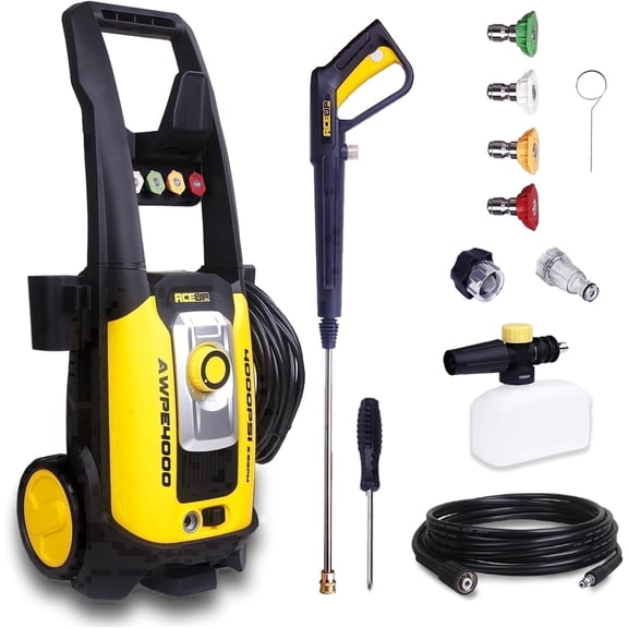 Aceup Energy 4000 PSI 2.6 GPM Electric Pressure Washer, 2000W 120V, 25ft Hose and 35ft Cord, 4 Quick Connect Nozzles