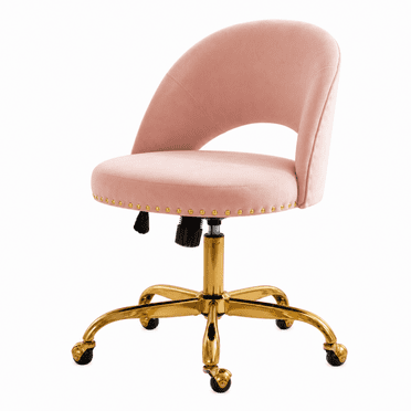 Ktaxon Office Desk Chair Adjustable Flannel Computer Task Chair Small Rolling Vanity Stool with Wheels for Study Make-up Dressing Room Pink