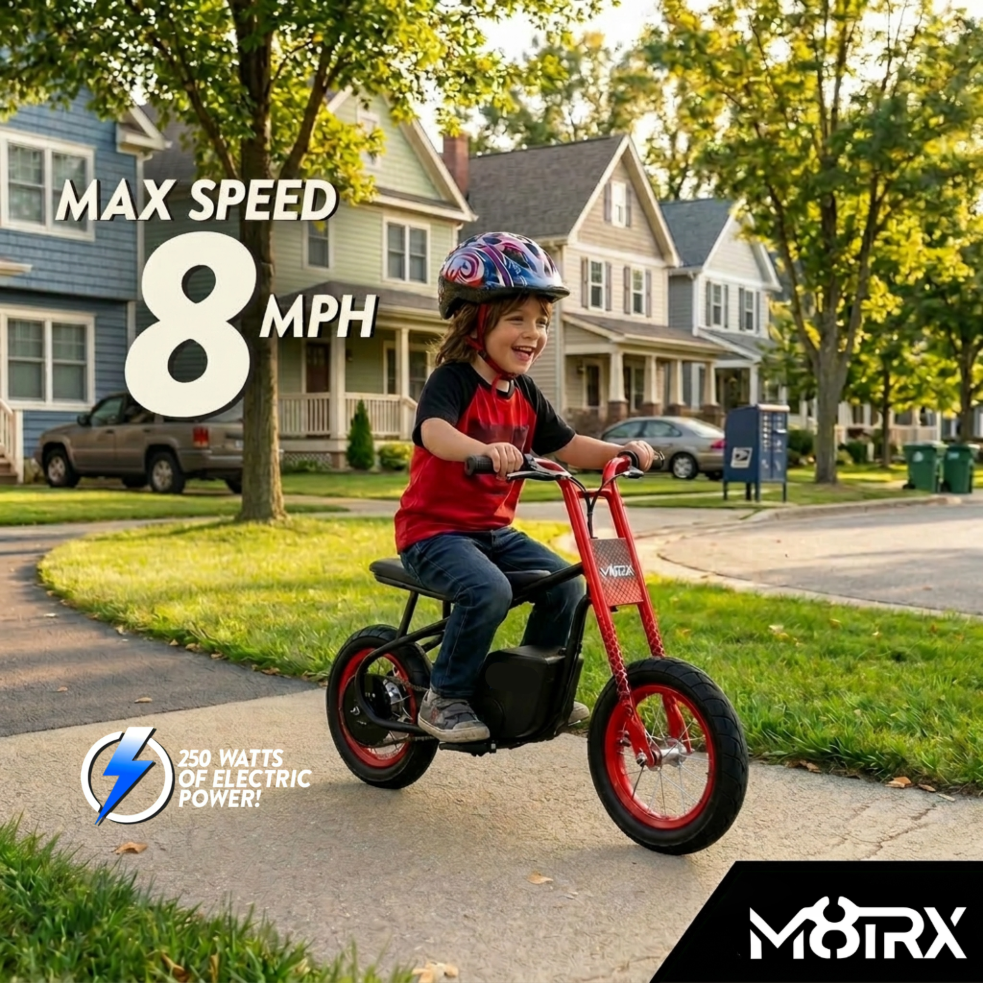 M8TRX Sports Electric Kids Street Cruiser Ride On Bike, Red, 8 MPH