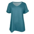 thumbnail image 4 of MIXUE Womens Tops Summer Solid Color V Neck Short Sleeve Soft Casual Basic Shirts For Women Tee Shirts Streetwear,Green,S, 4 of 5