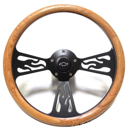 1948-59 Chevy Truck with GM, Ididit Column Steering Wheel Kit Oak Black Billet