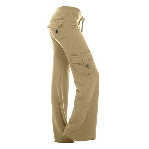 Sweat Pants for Womens in Clearance Womens Yoga Pants with Cargo Pockets Stretchy Trousers Long Wide Leg Workout Baggy Cargo Sweat Pants Womens Travel Pants Beige XXL New