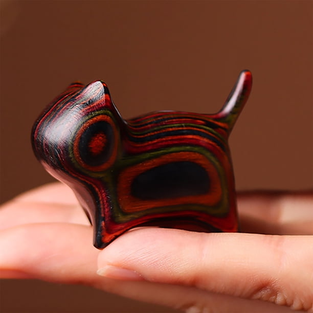Xihbxyly Decoración de Gato de Madera, Linda Figura de Mascota de Madera Sin Ojos Tallada En Sándalo, Adorno de Escritorio Único, Regalo Especial para Seres Queridos, Tamaño Pequeño, 4,4 X 2,3 X 3,8