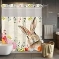 thumbnail image 5 of Easter Rabbit No Hooks Shower Curtain with Snap-in Liner Watercolor Spring Flowers Leaf Vintage Newspaper Texture Shower Curtains for Bathroom, Waterproof, Easy Install, Washable 72"x72", 5 of 9