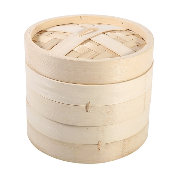 Natural Bamboo Steamer Basket - 2 Tier Chinese Rice & Food Cooker with Lid - 18cm