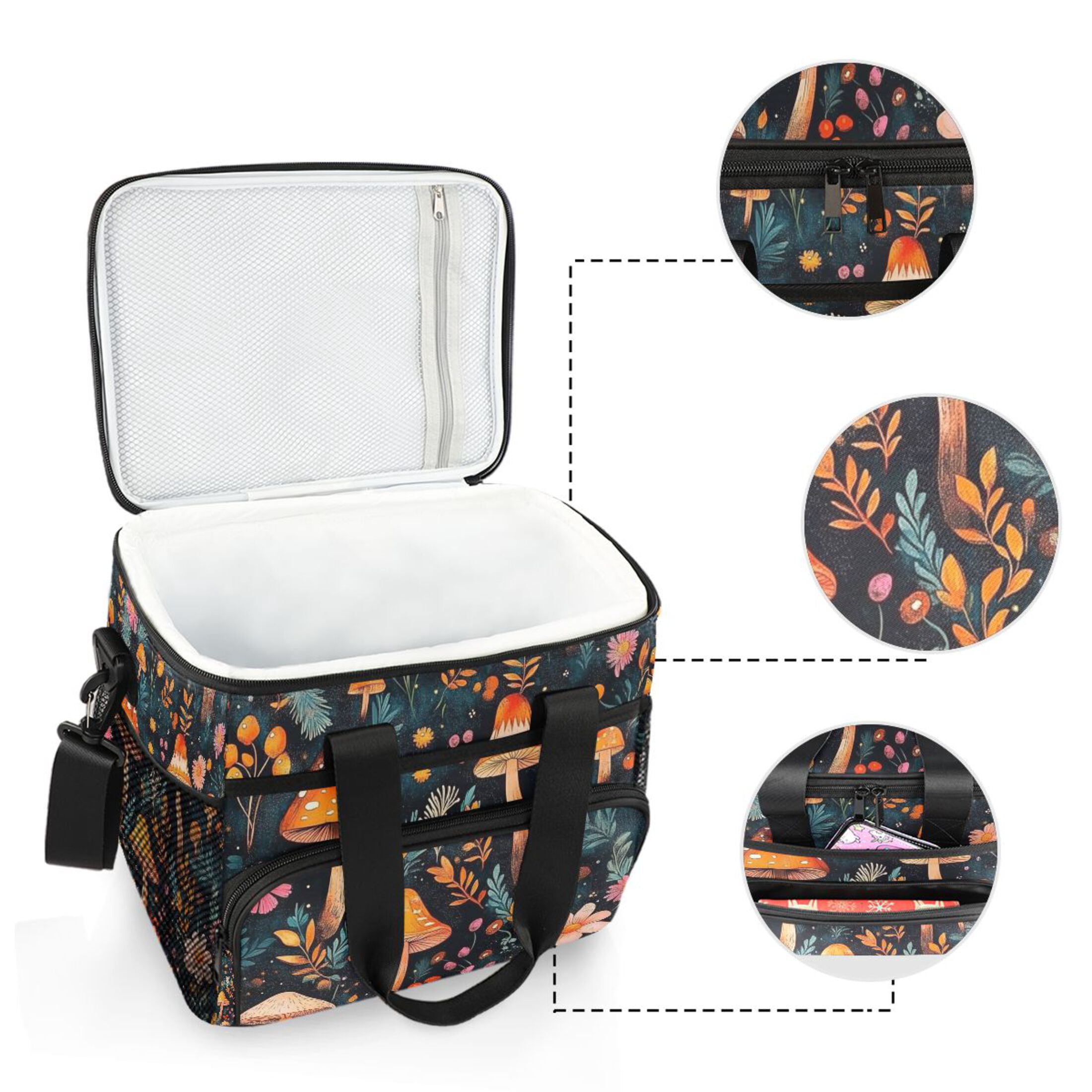 Orange Mushroom Insulated Lunch Bag 15L Cooler Box for Women Men Work Camping Beach Travel
