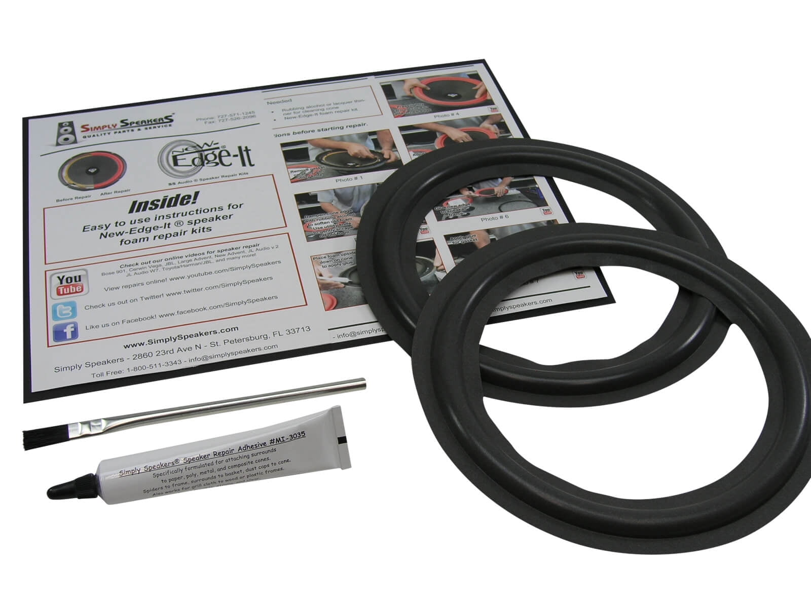 8" Foam Speaker Repair Kit, OD 7.6875", Roll OD 7", Cone 5.9375", ID