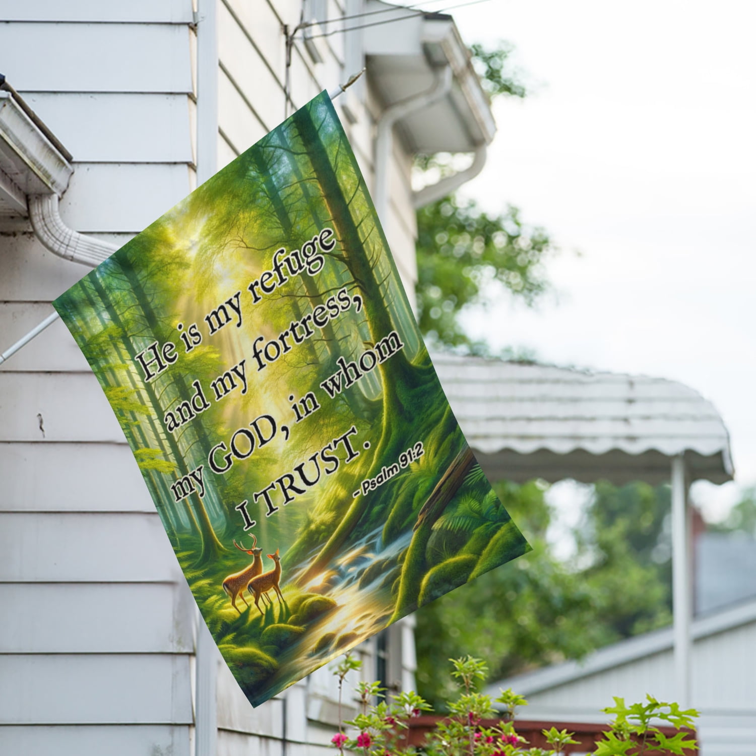 America Forever Forest Refuge Scripture House Flag, 28 x 40 inch Double Sided, Psalm Forest Banner, Religious Nature Decor, Biblical Woodland Flag