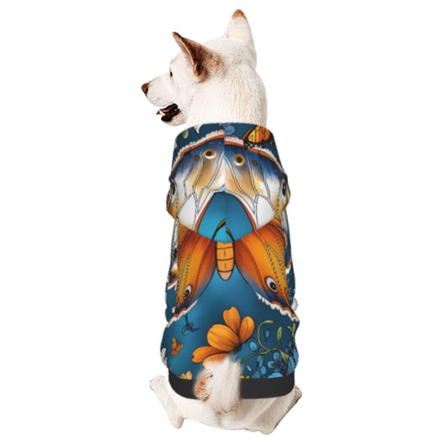 Fotbe Spring Butterfly Flowers Sudadera con Estampado para Perros Pequeños – Suéter con Capucha para Mascotas, Tela Suave de Forro Polar con Bolsillo-Medium