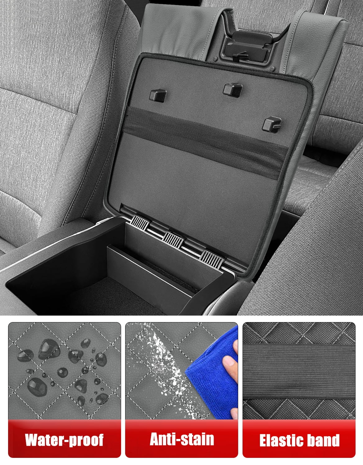 KBH Center Console Armrest Cover for 2015-2025 Ford F150, 2017-2025 F250 F350 F450 with 40/20/40 Jump Seat, Leather Middle Console Cover for F150 Accessories, Darkgray
