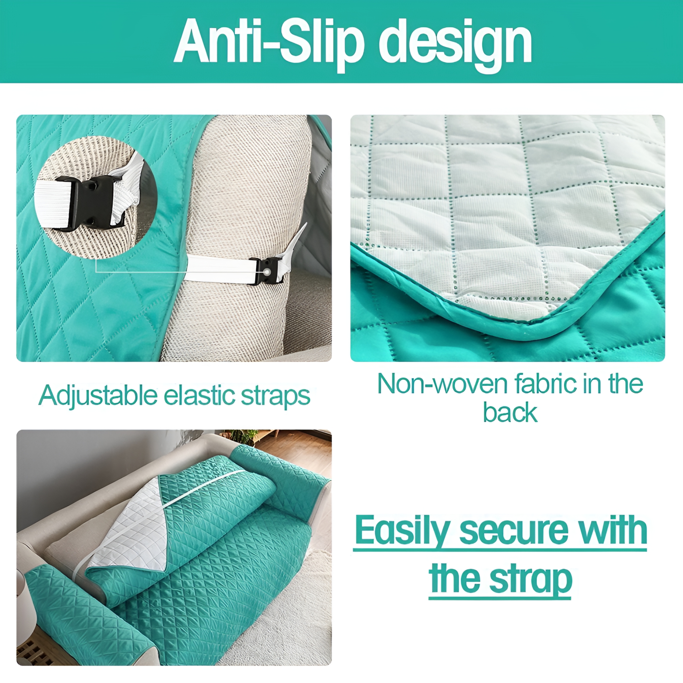 AUQ 2026 New Quilted Sofa Cover,Waterproof Couch Cover for 1 Cushion Couch,Washable Sofa Slipcover Furniture Protector with Elastic Strap for Living Room, Lounge, Office Black