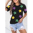 thumbnail image 3 of Women's Black Sequin Stars Patched Relaxed Fit T-Shirt for Casual Wear | [ZhiHiMeRi] | (US 20-22)2XL, 3 of 7