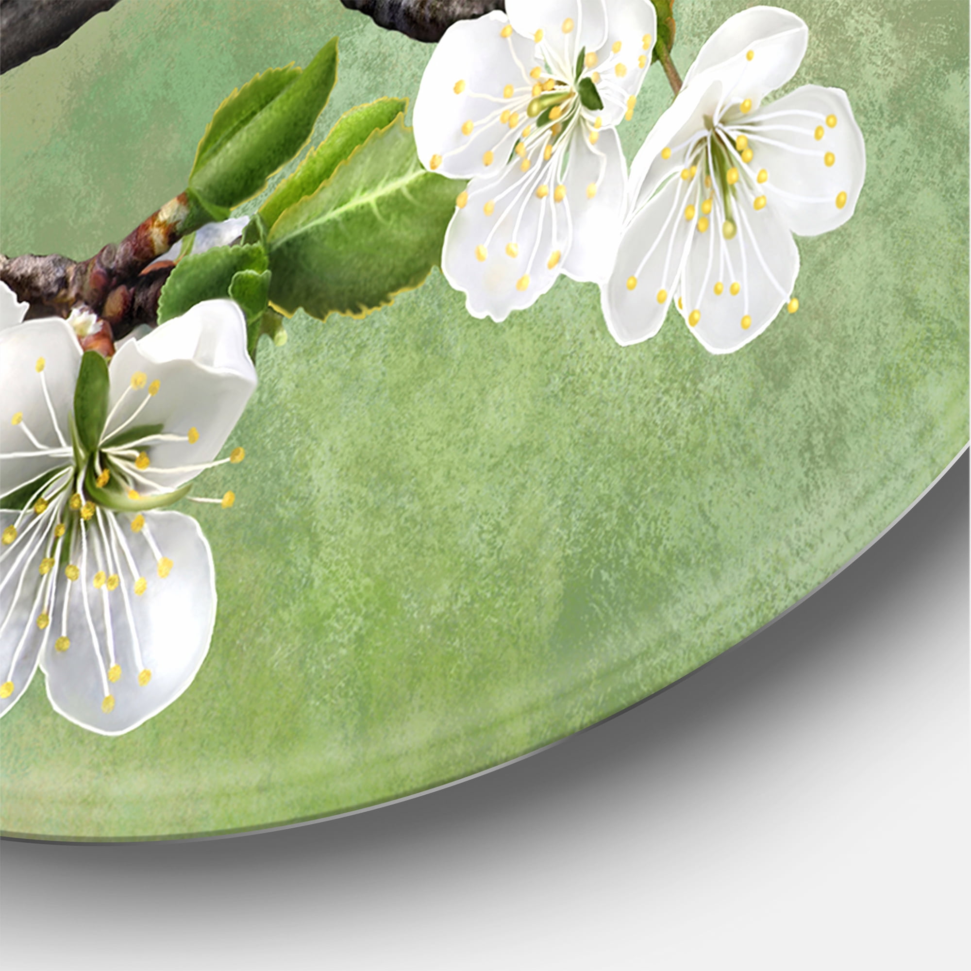 Designart 'Bird Sitting On A Branch of Cherry' Traditional Circle Metal Wall Art 29x29 - Disc of 29