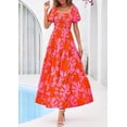 thumbnail image 3 of PRETTYGARDEN Womens Summer Puff Short Sleeve Maxi Dress Square Neck Smocked Tiered Ruffle A Line Long Flowy Beach Dresses, 3 of 8