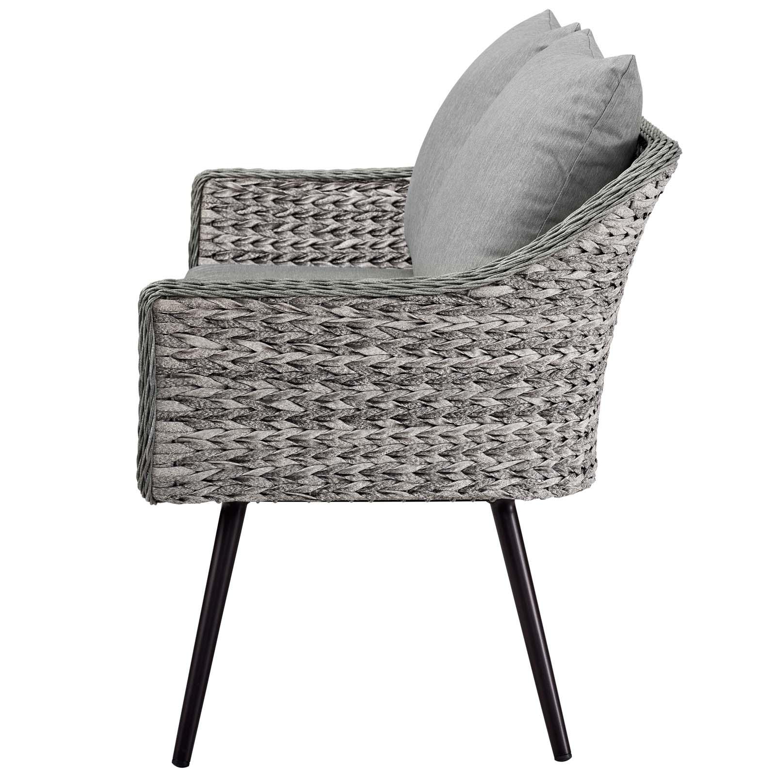Contemporary Modern Urban Designer Outdoor Patio Balcony Garden Furniture Lounge Sofa and Chair Set, Aluminum Fabric Wicker Rattan, Grey Gray - image 3 of 8