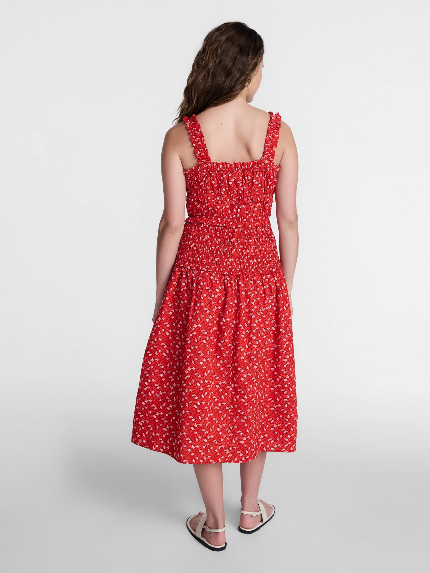 Time and Tru Women's and Women's Plus Sleeveless Smocked Peasant Midi Dress, Sizes XS-4X