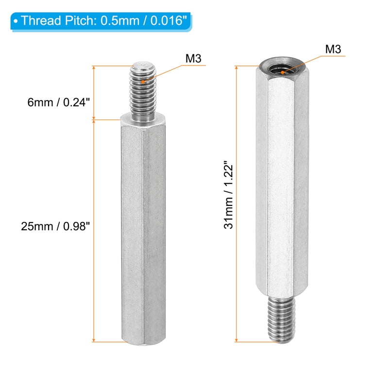 Uxcell 20pcs M3x60mm Male To Female Brass Hex Standoff Spacers - 6mm Thread