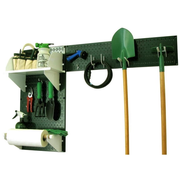 Wall Control Pegboard Garden Tool Board Organizer with Green Pegboard and White Accessories