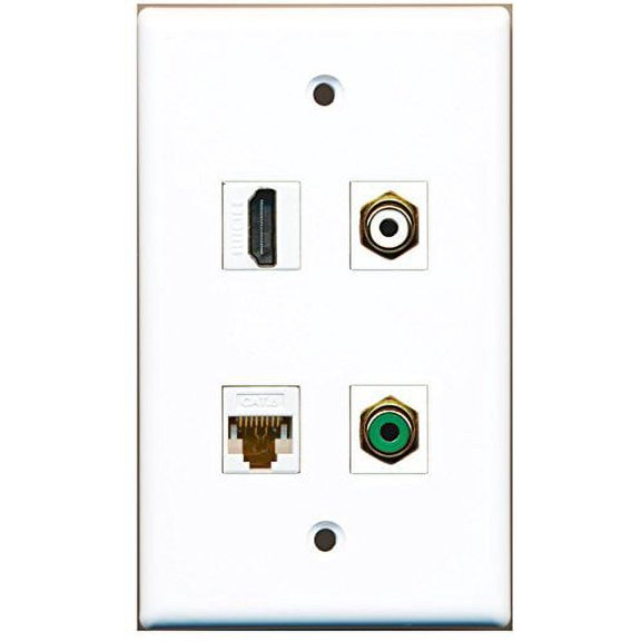 RiteAV - 1 Port HDMI 1 Port RCA White 1 Port RCA Green 1 Port Cat6 Ethernet White Wall Plate