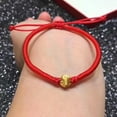 thumbnail image 3 of K-KED Pure Real 24K Yellow Gold Bracelet 3D Cat'eye Bead 10mm Red String Bracelet 6inL, 3 of 4