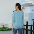 thumbnail image 6 of DENGDENG Casual Tops for Women 3/4 Sleeves Summer Round Neck T-Shirts Button Down Elbow Sleeve Shirts Loose Three Quarter Length Tunic Tops Cute Trendy Blouses Light Blue S, 6 of 6