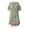thumbnail image 3 of Enwejyy Womens Vocation Summer Lace Floral Print Cold Shoulder Short Sleeve V-Neck Fit & Flare Dress, 3 of 4