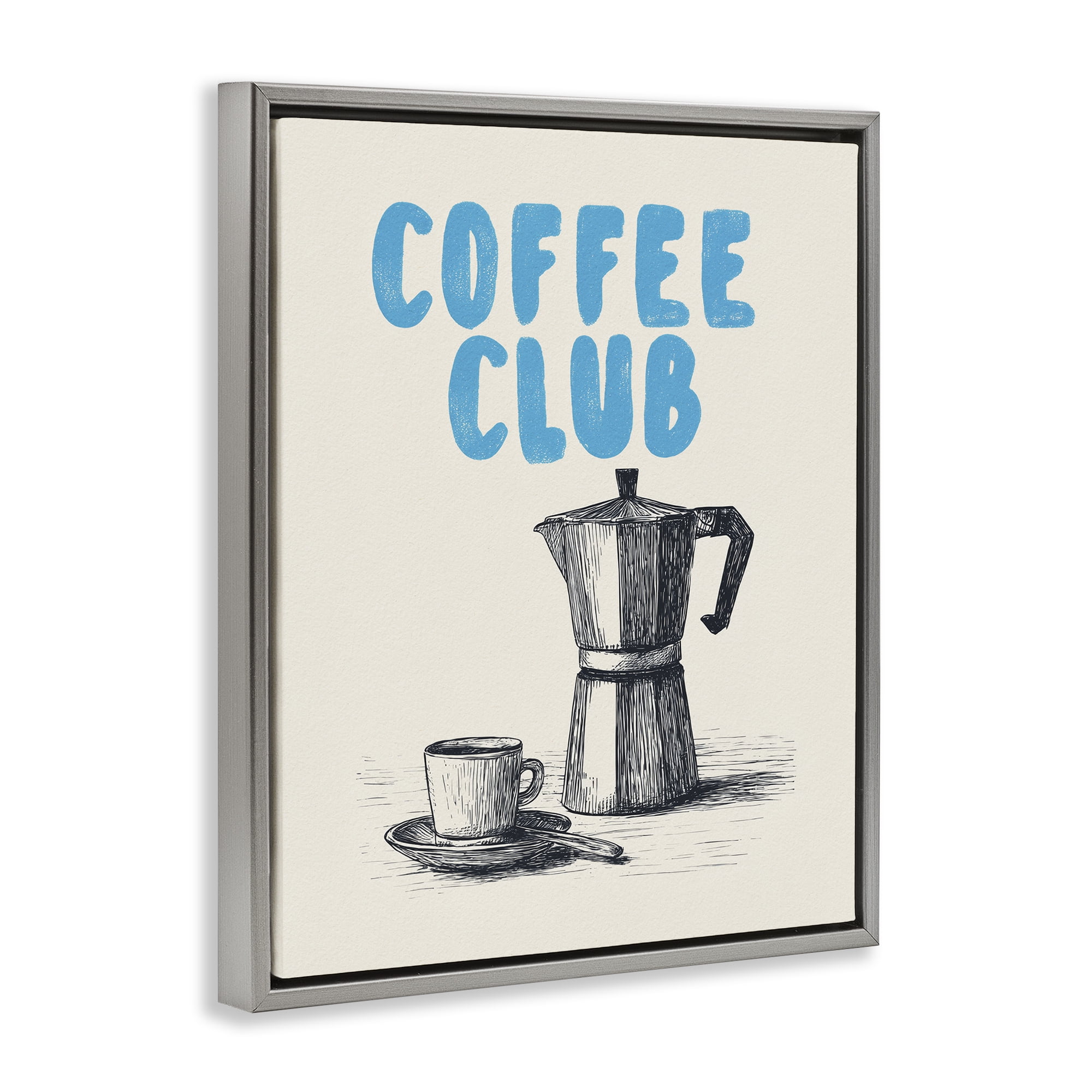 Stupell Industries Coffee Club Retro Drawing Gray Framed Floater Canvas Wall Art, design by Andreas Magnusson