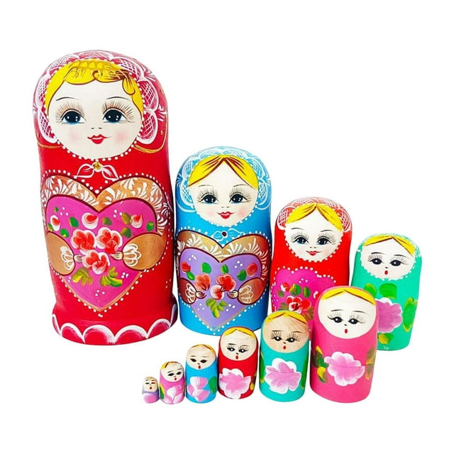 10 Uds. de muñecas rusas anidadas, encantadora decoración Matryoshka, muñecas de madera coleccionables, juego de muñecas apilables pintadas a mano