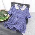 thumbnail image 2 of vdgthytj Toddler Girls Summer Plaid Dress Cute Doll Collar Ruffle Short Sleeve Button down Casual Sundress 3-10 Years, 2 of 3