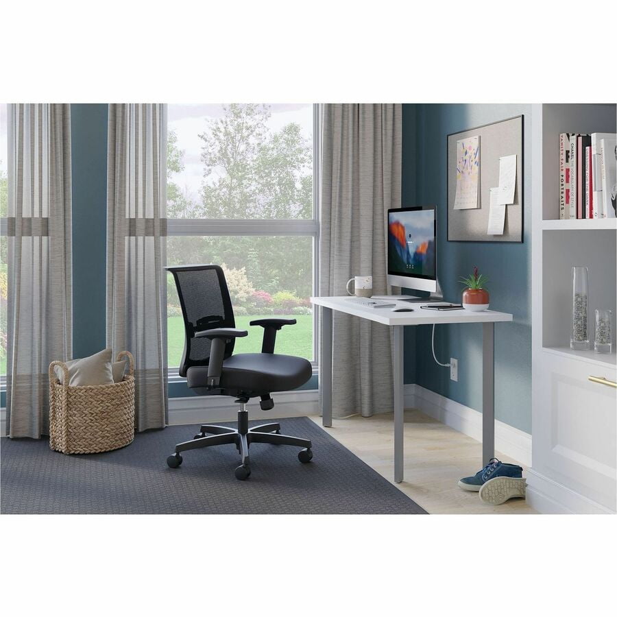 HON Convergence Ergonomic Office Chair, Breathable Back Support Mesh, Adjustable Arms, Computer Chair with Lumbar Support, Rolling Swivel Wheels, Comfortable Synchro-Tilt Recline, Fabric, Black