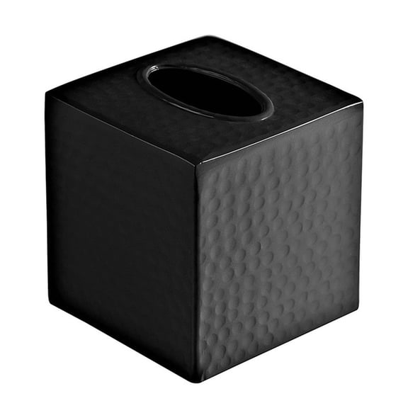 1 Pcs Hand Hammered Tissue Box Cover Square, Matte Black Tissue Holder, Decorative Tissue Box Holder for Bathroom Livingroom Kitchen Office Home Decor Gifts