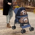 thumbnail image 5 of Compact 4-Wheels Pet Stroller, Lightweight Foldable Dog Jogging Stroller with Rear Storage and Mesh Window for Medium Dog, Cats up to 22lbs, Navy Blue, 5 of 5