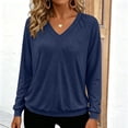 thumbnail image 2 of Qgtaibl V Neck Pullover Tops for Women Raglan Long Sleeve Solid Color Lounge Blouse Fall Loose Fit Stretchy Sweatshirts Navy XXL, 2 of 9