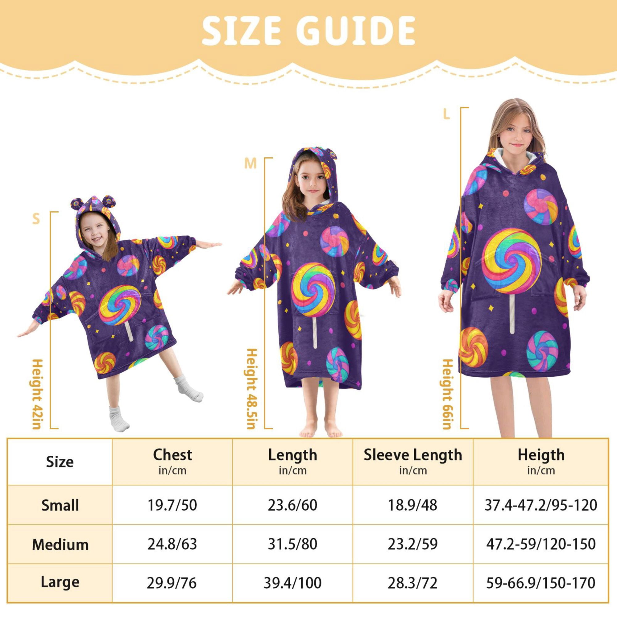 FORMRS Wearable Blanket Hoodie with Sleeves for Kids Cozy Flannel Sweatshirt, Candy Carnival