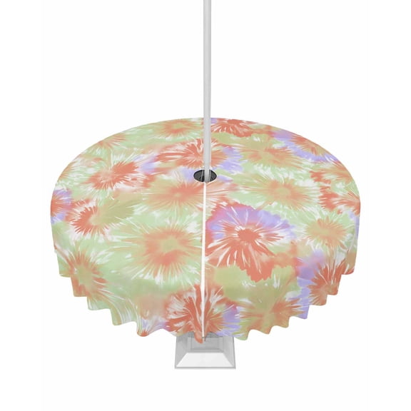 Fsddascl Orange Teal Purple Outdoor Tablecloth - 60 Inch Round Dining Table Cover, Modern Abstract Art Watercolor Waterproof Outdoor Table Cloth with Umbrella Hole & Zipper for Picnic/Patio/Party