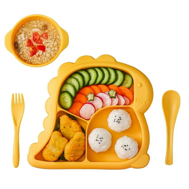 Toddler Plate, Portable Baby Plates for Toddlers and Kids, BPA-Free Strong Suction Plates for Toddlers, Dishwasher & Microwave Safe Silicone Placemat,yellow