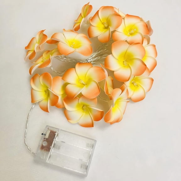 Orange Plumeria String Lights, Artificial Plumeria Flower Battery Operated Fairy Lights for Bedroom Home Wedding Hawaiian Luau Party DecorATION