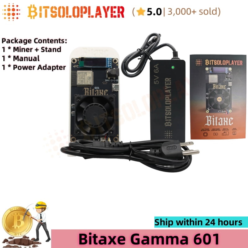 BTC Lotto Miner Bitaxe Gamma 601 BM1370 Chip 1.5TH/s 2.4G WiFi Crypto Mining Machine Bitcoin Home Solo Miner with Stand Silent Fan,White Stand