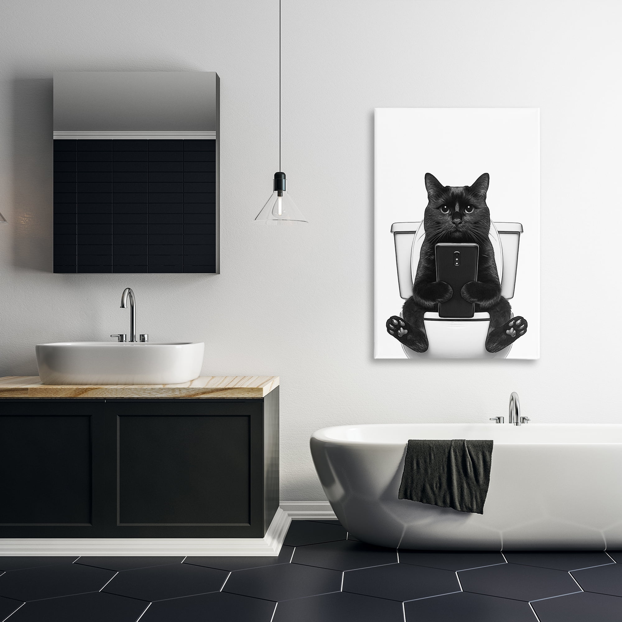Stupell Industries Cat Texting on Toilet Typography Painting Gallery Wrapped Canvas Art Print Wall Art, 24 x 36