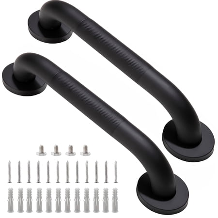 Shower Grab Bar, 2 Pack 12 Inch White Bathroom Grab Bar, 1.25" Diameter 304 Stainless Steel Anti-Slip Grab Bars for Bathtubs and Showers, Handicap Shower Grab Bar for Seniors Elderly