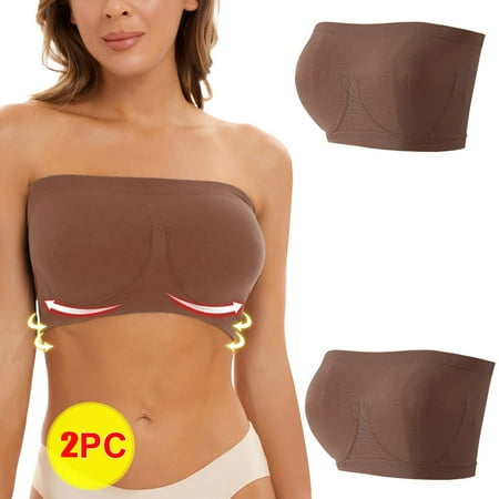

hoksml Women Strapless Bra Stealth Bandage Brassiere Wire Free Top Bra Everyday Underwear 2pc