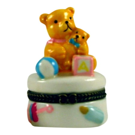 - Teddy Bear Baby Bow Bottle Hinged Trinket Box phb