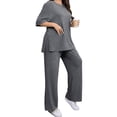 thumbnail image 3 of Plus Size Women 2 Piece Solid Casual Sets Short Sleeve Tops and Wide Leg Pants Outfit, 3 of 6