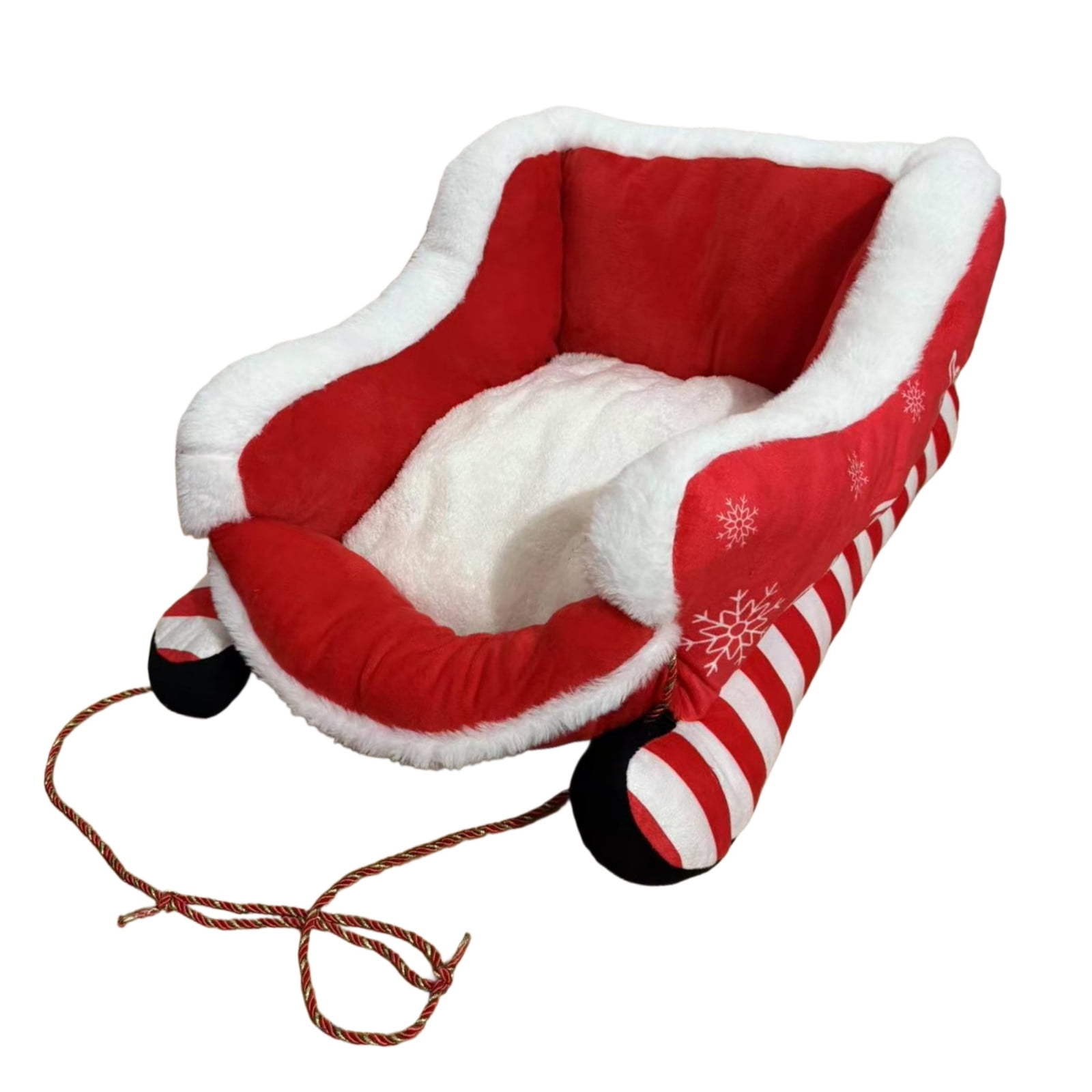 Nebwoak Christmas Sleigh Dog Bed for Small Dogs, Plush Washable Pet Bed with Removable Cushion, Holiday Cat Bed Warm Winter