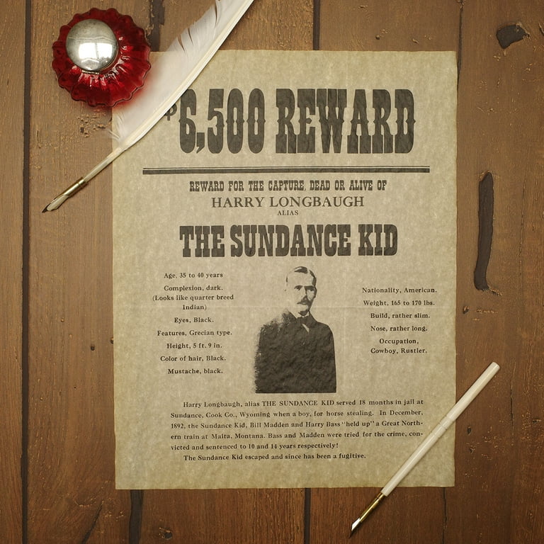 Sundance Kid Wanted Reward Poster Parchment Paper Western Outlaws Decor Wall Art Sundance Kid Wanted Reward Poster Parchment Paper Western Outlaws Decor Wall Art