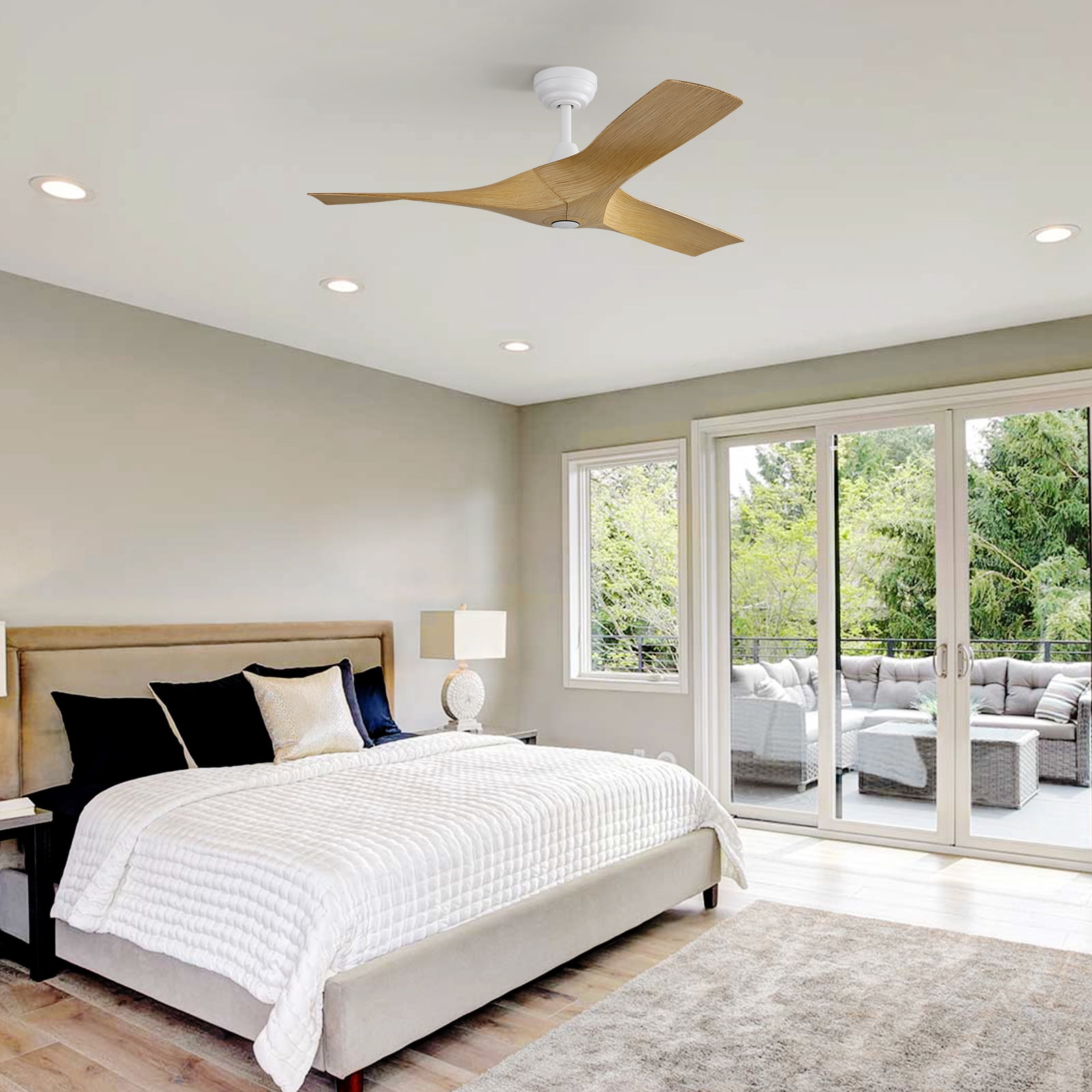 Sofucor 52 Inch Propeller ABS Ceiling Fan No Light, Low Profile Downrod Mount Ceiling Fans with Remote